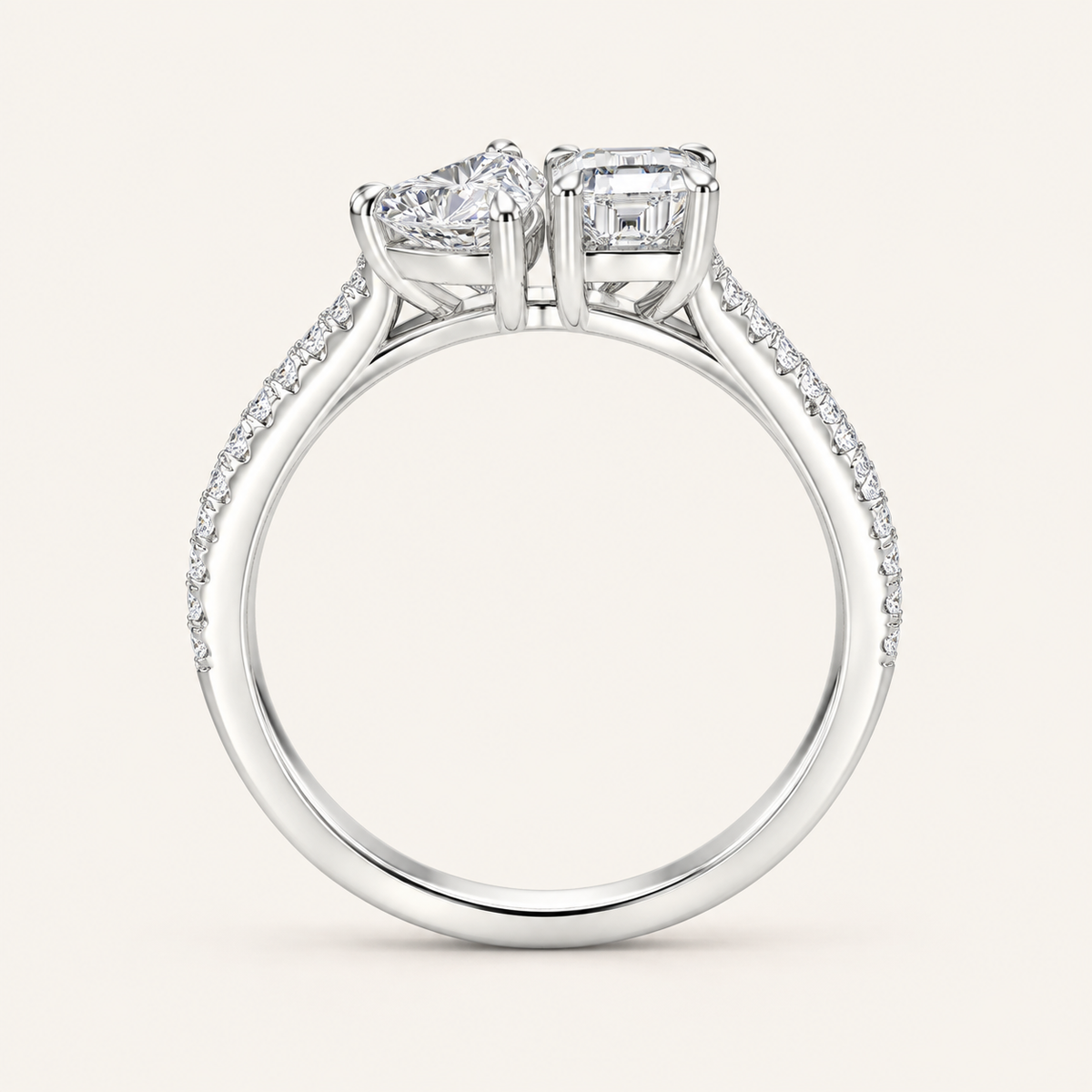 1.15CT Heart & Emerald Cut Lab Grown Diamond Toi et Moi Ring