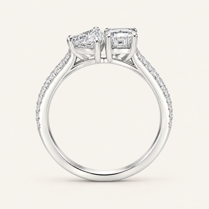 1.15CT Heart & Emerald Cut Lab Grown Diamond Toi et Moi Ring