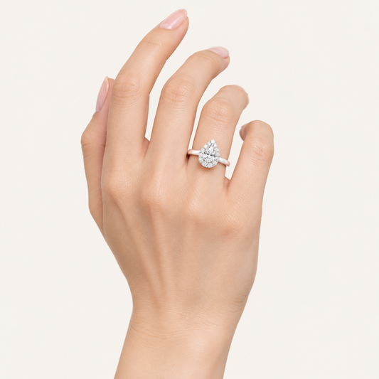 0.75CT Pear Cut Lab Grown Diamond Halo Ring