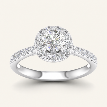 1.00CT Round Cut Lab Grown Diamond Halo Side Stone Ring