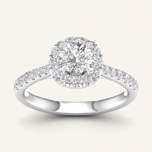 1.00CT Round Cut Lab Grown Diamond Halo Side Stone Ring