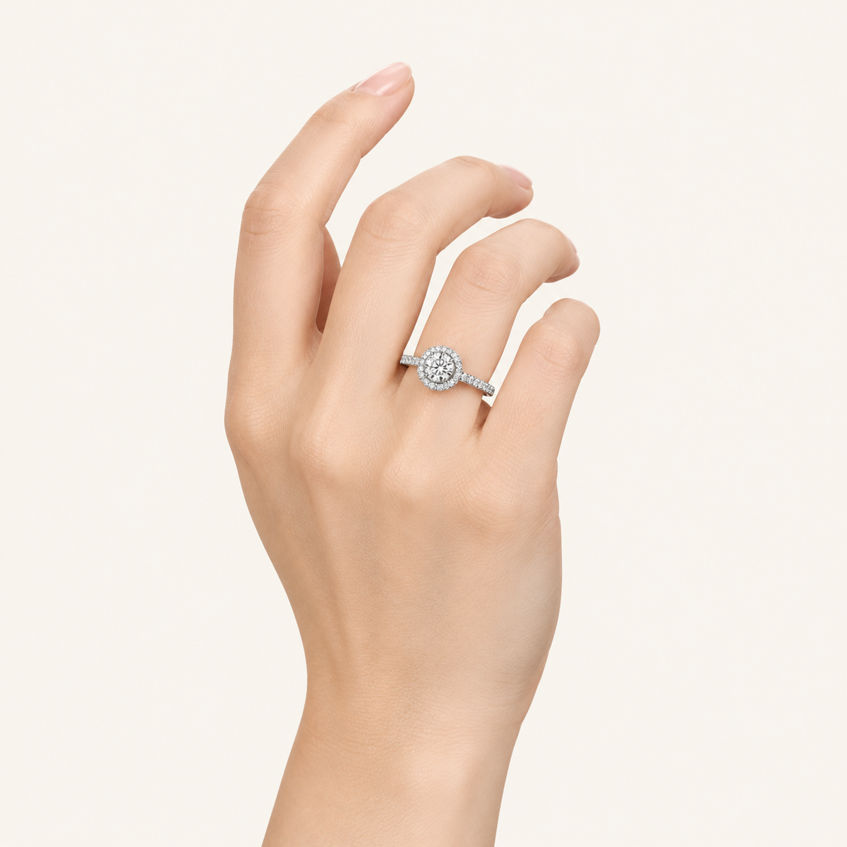 0.75CT Round Cut Lab Grown Diamond Halo Side Stone Ring
