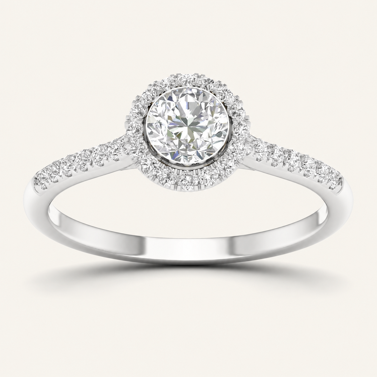 0.75CT Round Cut Lab Grown Diamond Halo Side Stone Ring