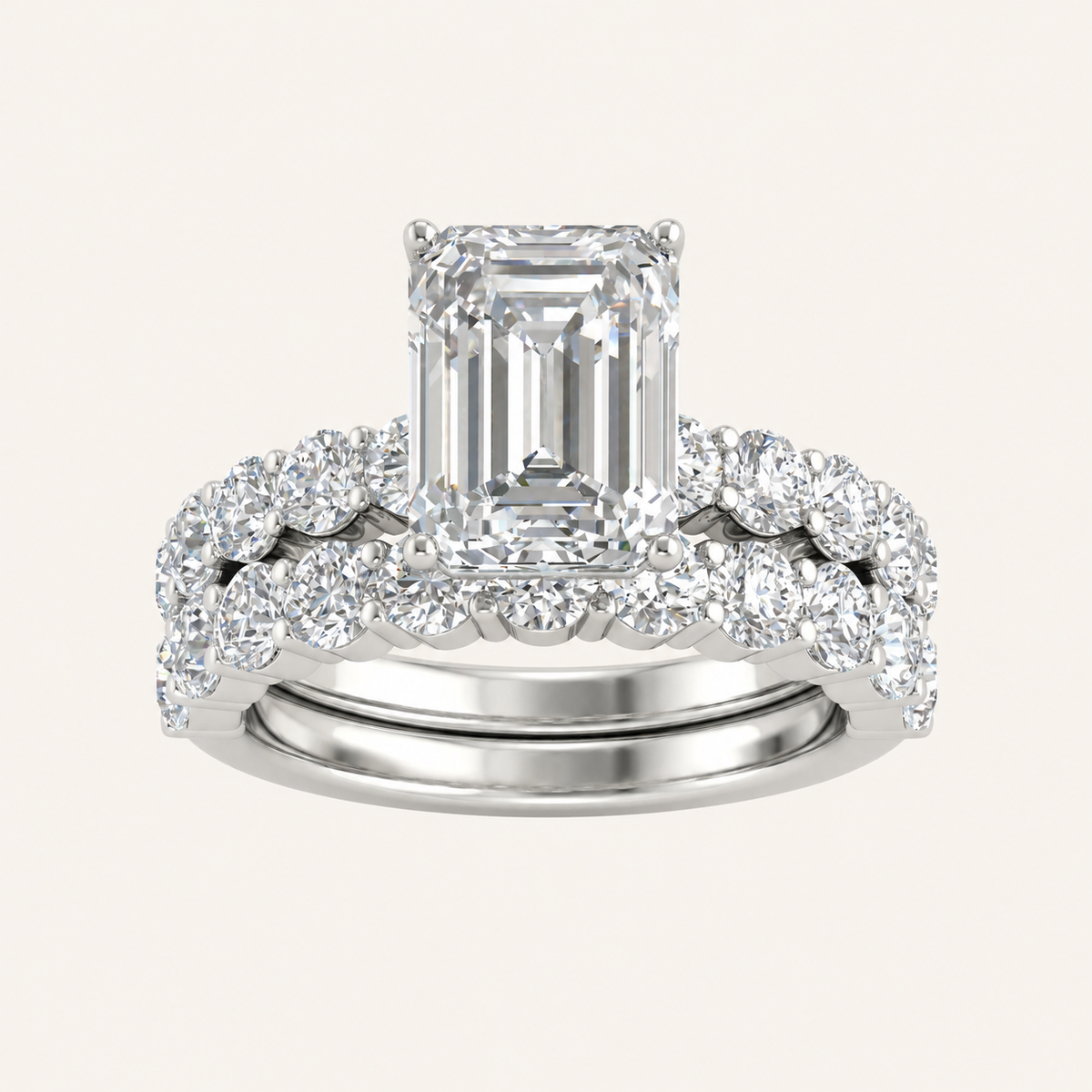 4.00CT Emerald Cut Lab Grown Diamond Bridal Set