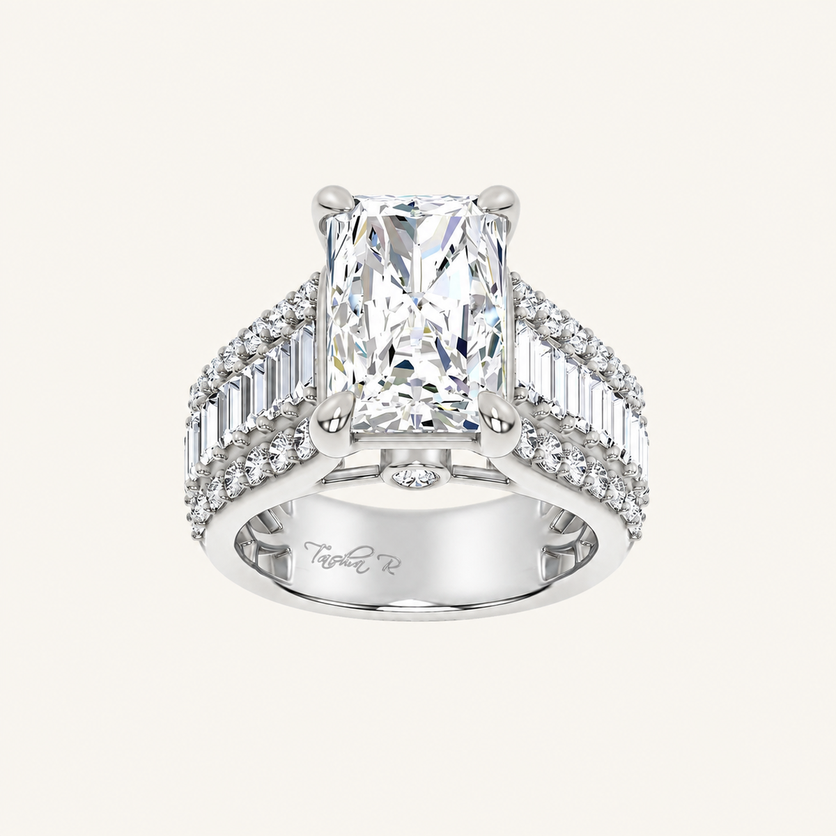 6.50CT Radiant Cut Lab Grown Diamond Side Stone ring
