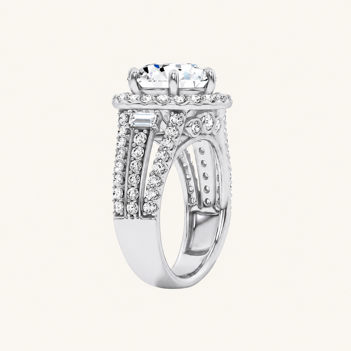 6.50CT Radiant Cut Lab Grown Diamond Side Stone ring