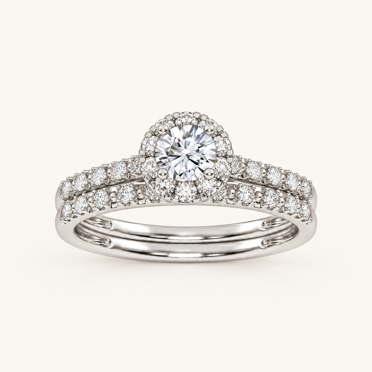 0.38CT Round Cut Lab Grown Diamond Halo Bridal Set