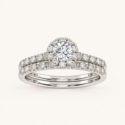 0.38CT Round Cut Lab Grown Diamond Halo Bridal Set