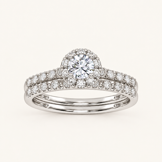 0.38CT Round Cut Lab Grown Diamond Halo Bridal Set