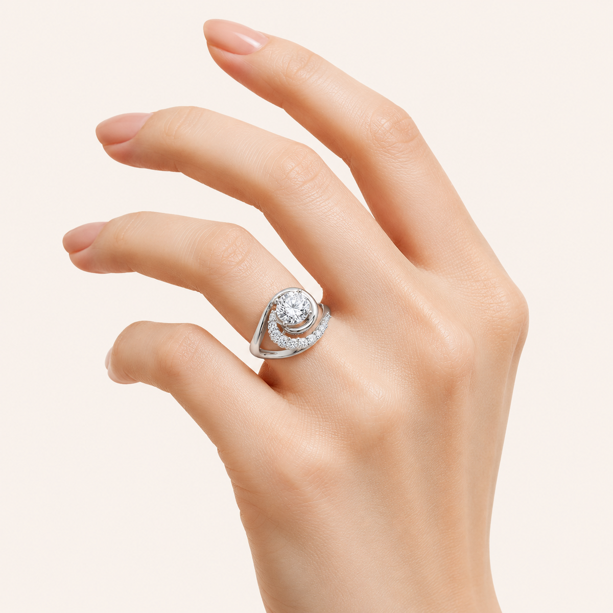 2.5CT Round Cut Lab Grown Diamond Swirl Accented Fashion Ring