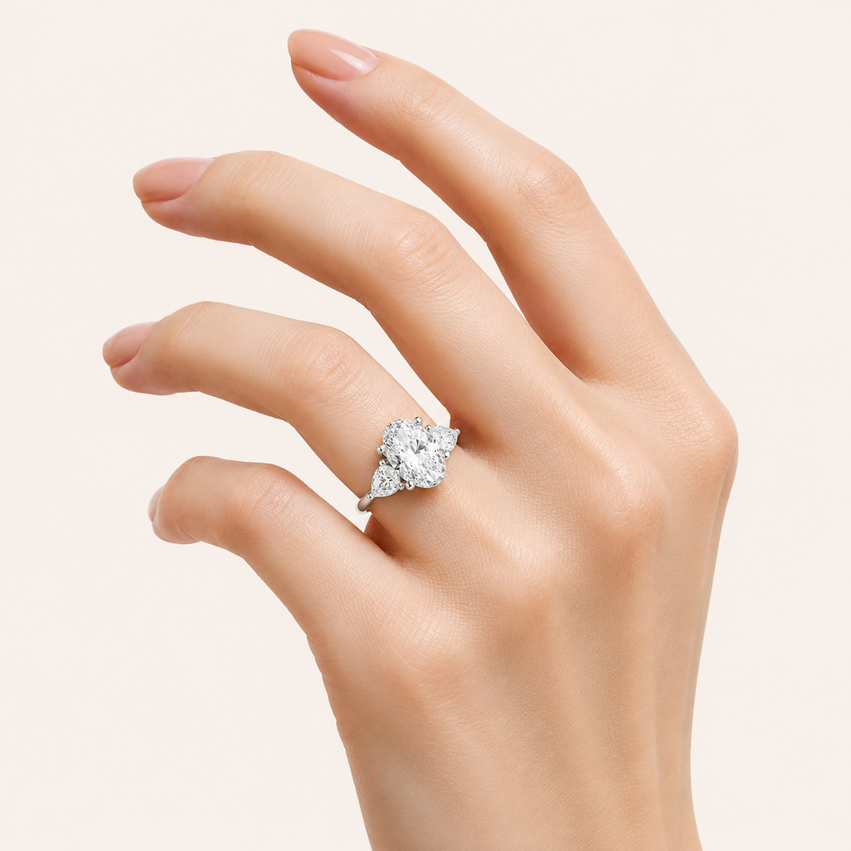 2.5CT Oval Cut Lab Grown Diamond Three Stone Ring