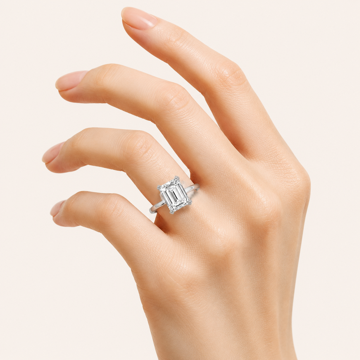 2.5CT Emerald Cut Lab Grown Diamond Knife Edge Shank Solitaire Engagement Ring
