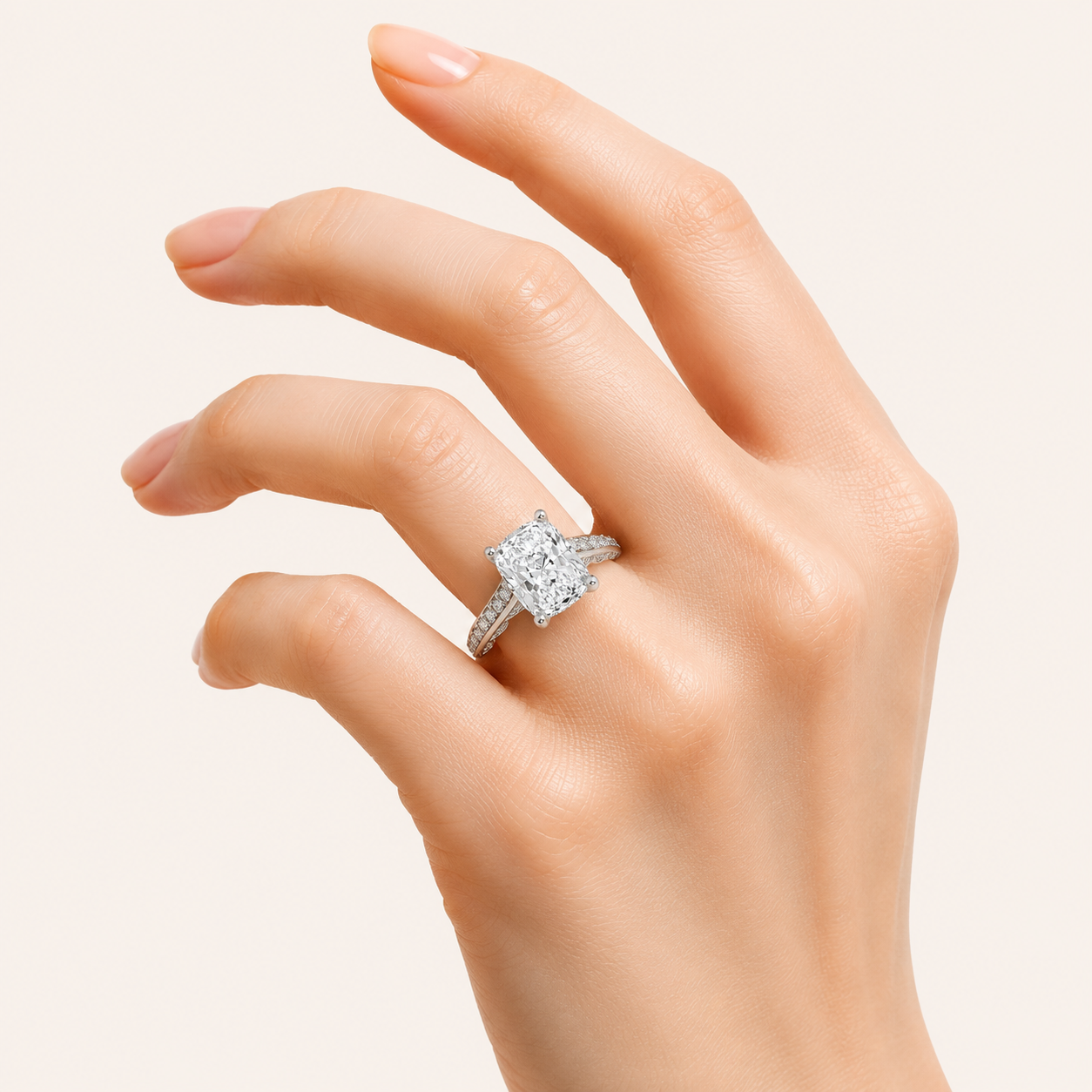 2.5CT Elongated Cushion Cut Lab Grown Diamond Accented Engagement Ring