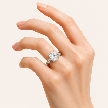 2.5CT Elongated Cushion Cut Lab Grown Diamond Accented Engagement Ring