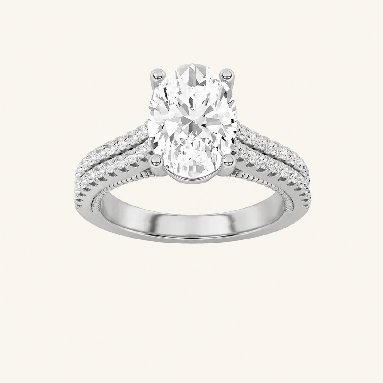 2CT Oval Cut Lab Grown Diamond Two Row Two Tone Fancy Accented Engagement Ring