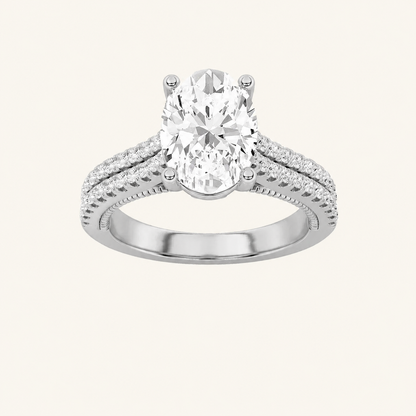 2CT Oval Cut Lab Grown Diamond Two Row Two Tone Fancy Accented Engagement Ring