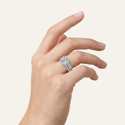2.54CT Round Cut Certified Lab Grown Diamond Halo Bridal Set