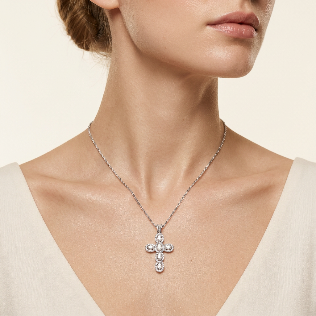 3 Ct Oval Cut Lab Grown Diamond Cross Pendant