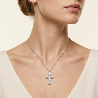 3 Ct Oval Cut Lab Grown Diamond Cross Pendant