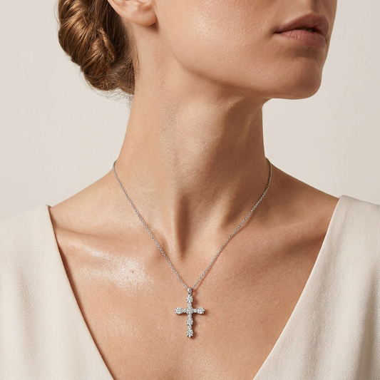 2 Ct Oval Cut Lab Grown Diamond Cross Pendant