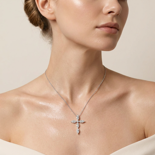 2 Ct Marquise Cut Lab Grown Diamond Cross Pendant