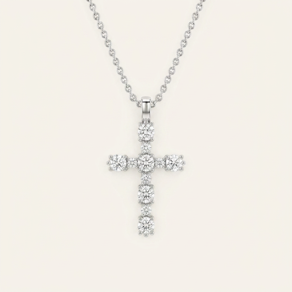 2 Ct Oval Cut Lab Grown Diamond Cross Pendant
