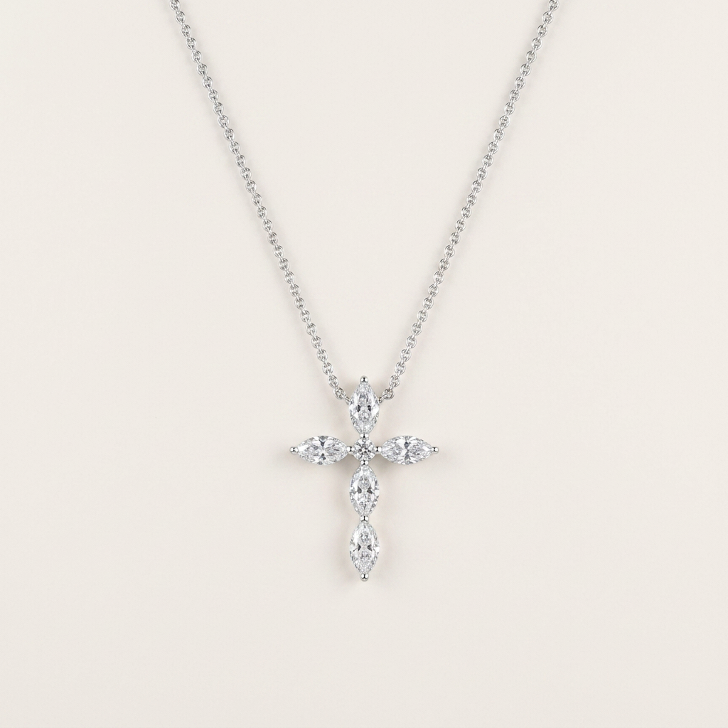 2 Ct Marquise Cut Lab Grown Diamond Cross Pendant