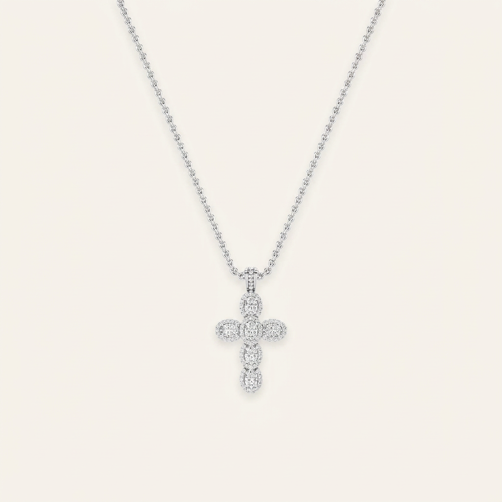 3 Ct Oval Cut Lab Grown Diamond Cross Pendant