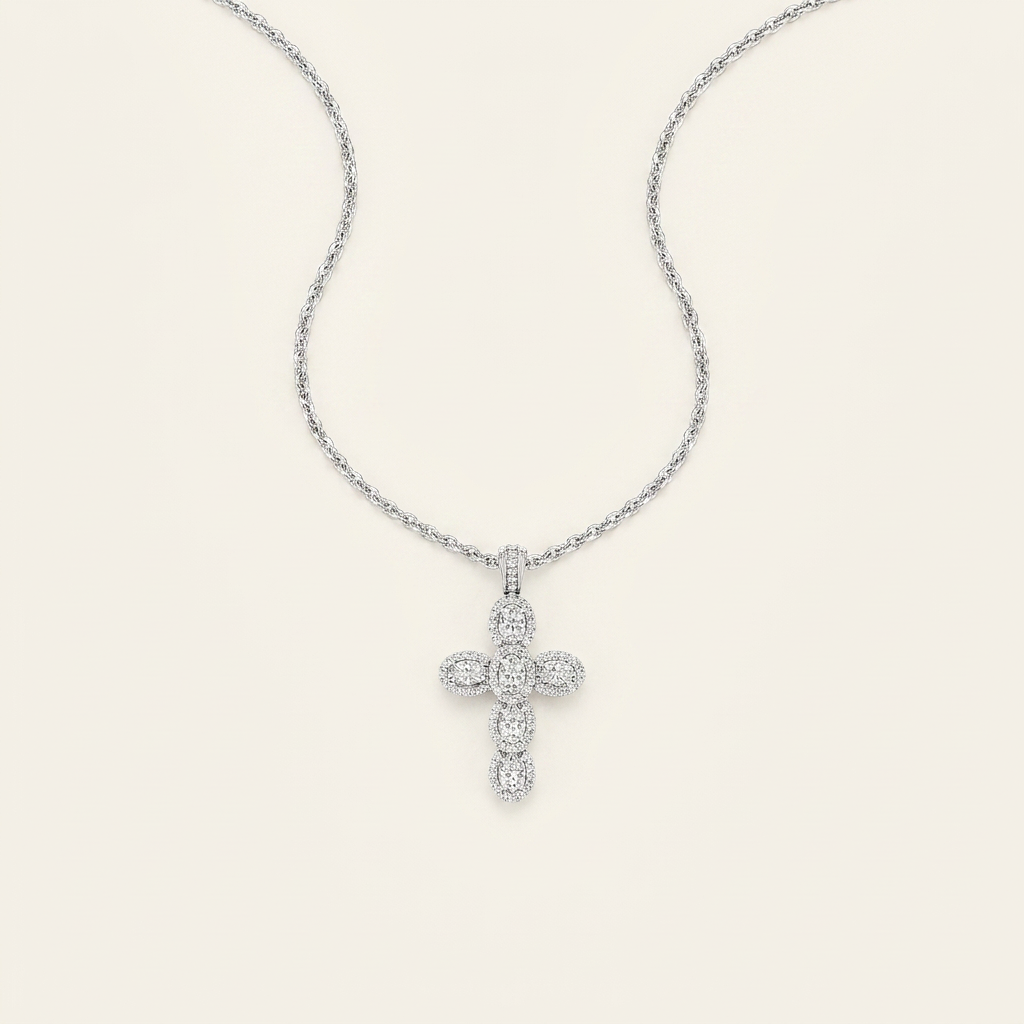 3 Ct Oval Cut Lab Grown Diamond Cross Pendant