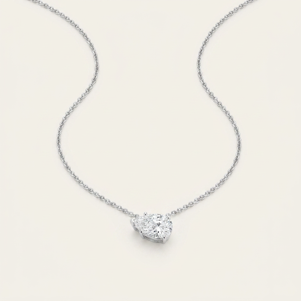 1 Ct Pear Cut Lab Grown Diamond East West Solitaire Necklace