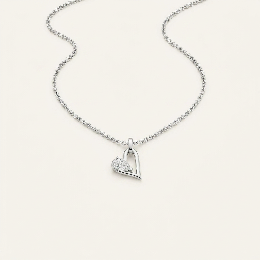 1 Ct Pear Cut Lab Grown Diamond Heart Shaped Dangle Pendant