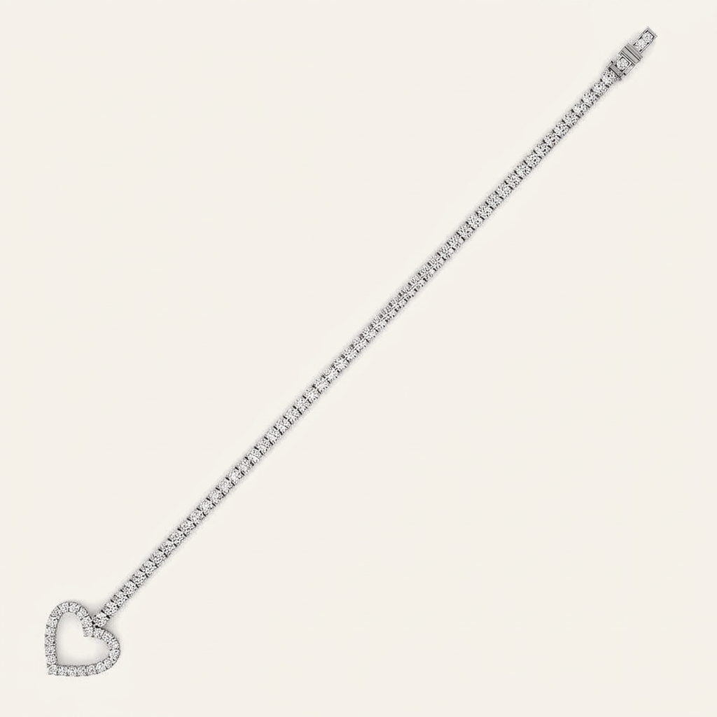 5CT Round Cut Lab Grown Diamond Heart Bracelet