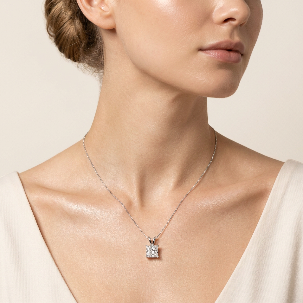 2CT Princess Cut Lab Grown Diamond Pendant Necklace