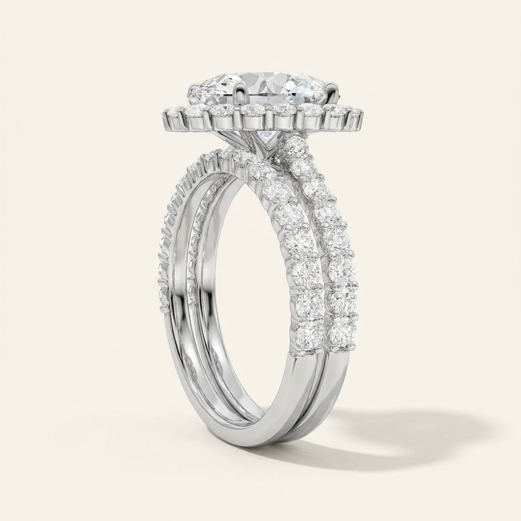 4.00CT Oval Cut Lab Grown Diamond Halo Bridal Set