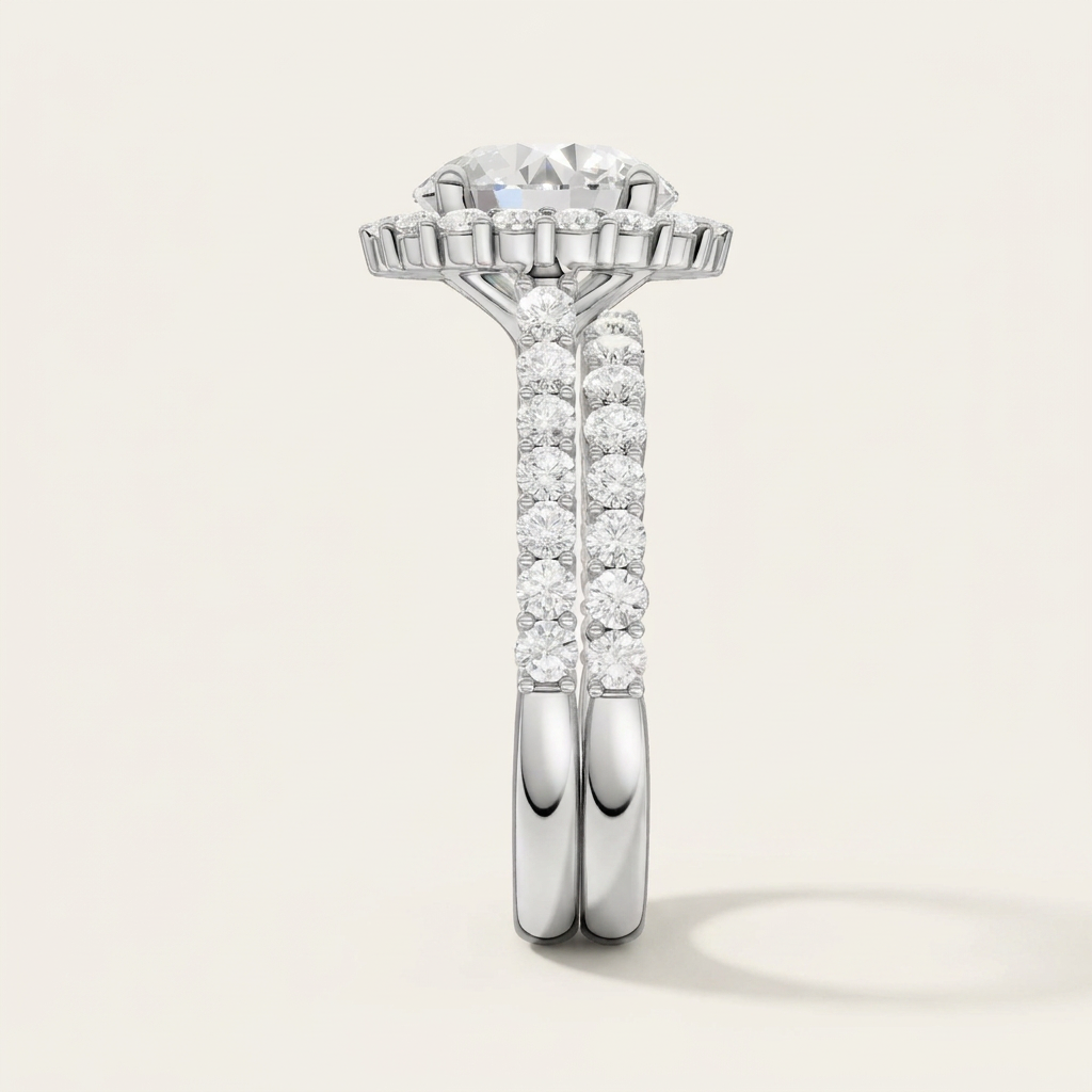 4.00CT Round Cut Lab Grown Diamond Halo Bridal Set