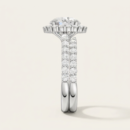 4.00CT Round Cut Lab Grown Diamond Halo Bridal Set