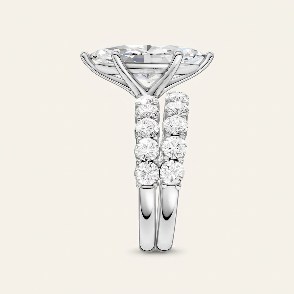 6.00CT Marquise Cut Lab Grown Diamond Bridal Set