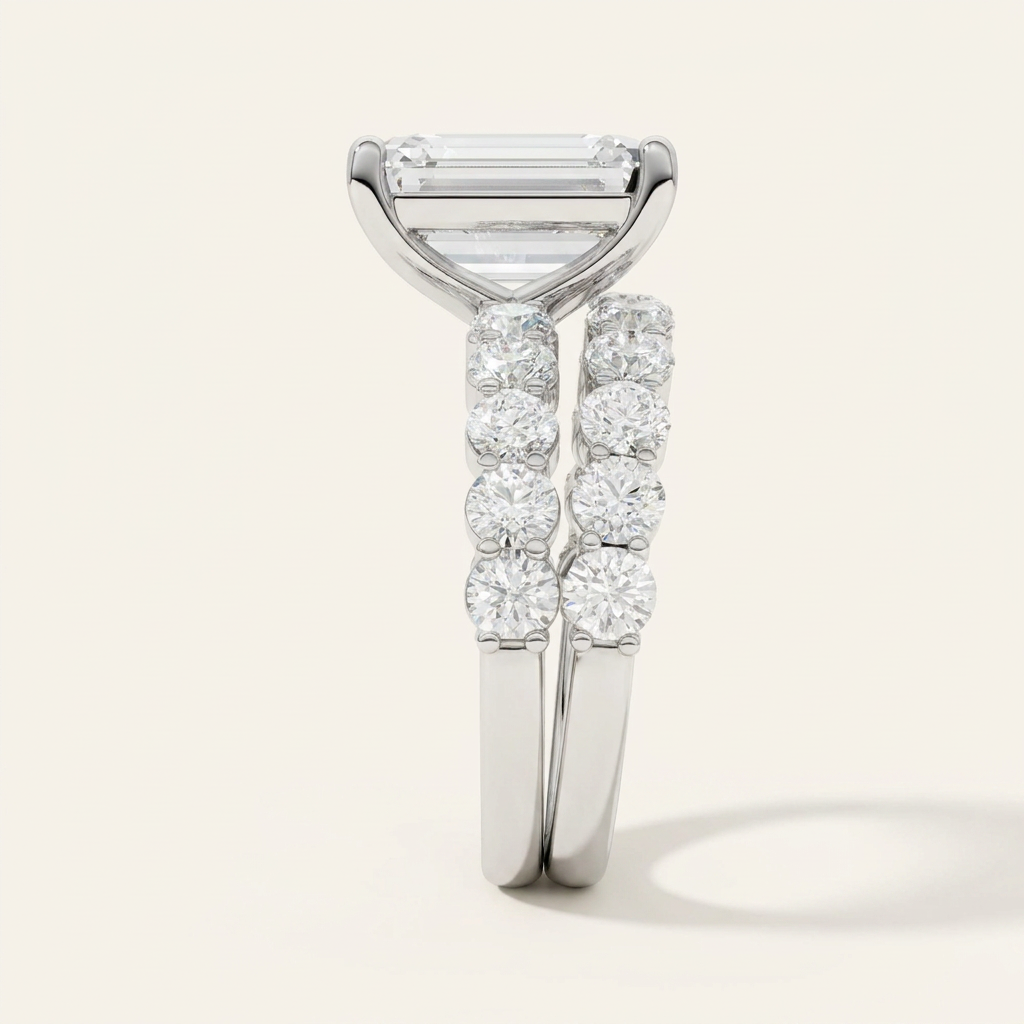 6.00CT Emerald Cut Lab Grown Diamond Bridal Set