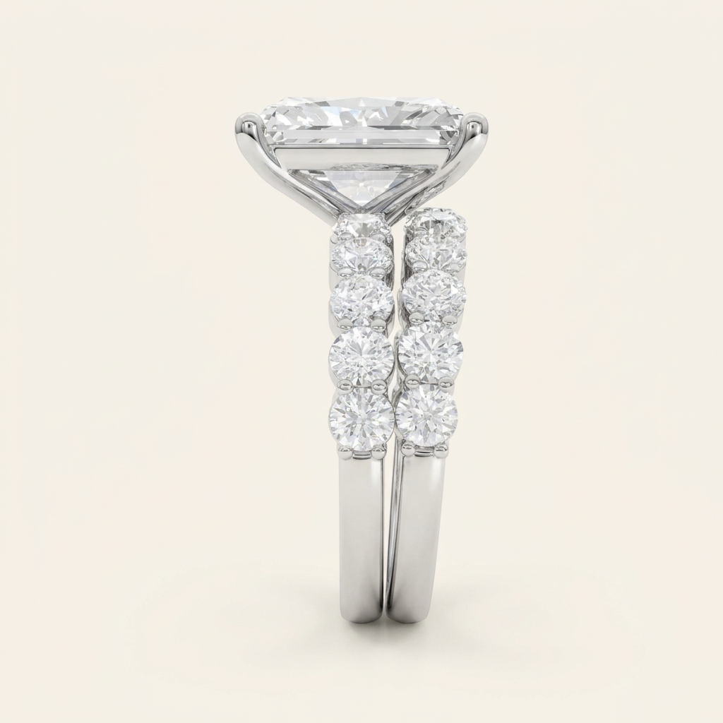 6.00CT Radiant Cut Lab Grown Diamond Bridal Set