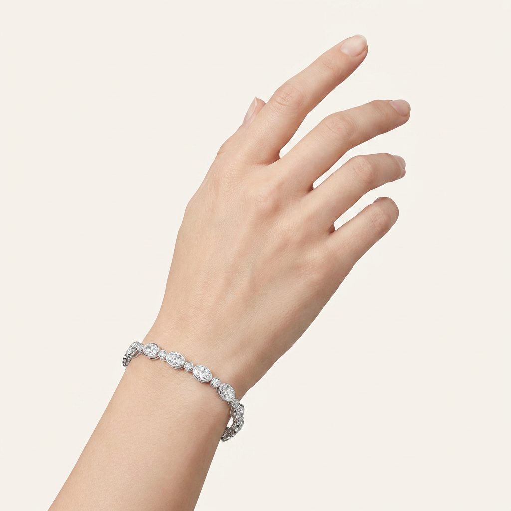 8CT Oval And Round Cut Lab Grown Diamond Bezel Set Bracelet