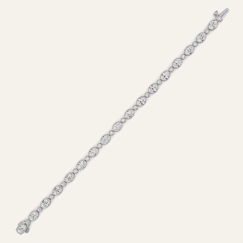 8CT Oval And Round Cut Lab Grown Diamond Bezel Set Bracelet