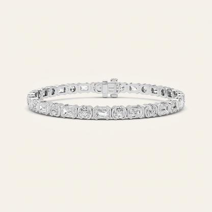 13CT Emerald And Round Cut Lab Grown Diamond Bezel Set Tennis Bracelet