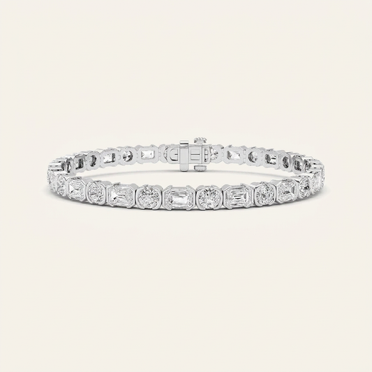 13CT Emerald And Round Cut Lab Grown Diamond Bezel Set Tennis Bracelet