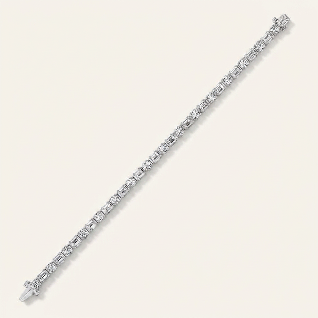 13CT Emerald And Round Cut Lab Grown Diamond Bezel Set Tennis Bracelet