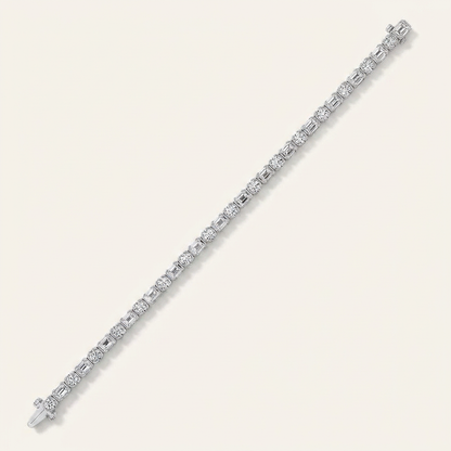 13CT Emerald And Round Cut Lab Grown Diamond Bezel Set Tennis Bracelet