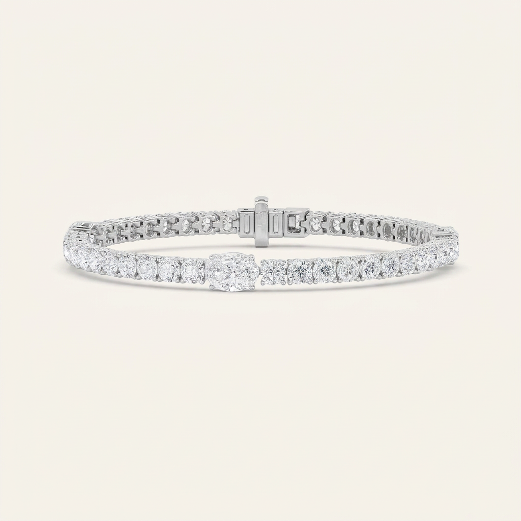 10CT Oval Cut Lab Grown Diamond East West Tennis Bracelet