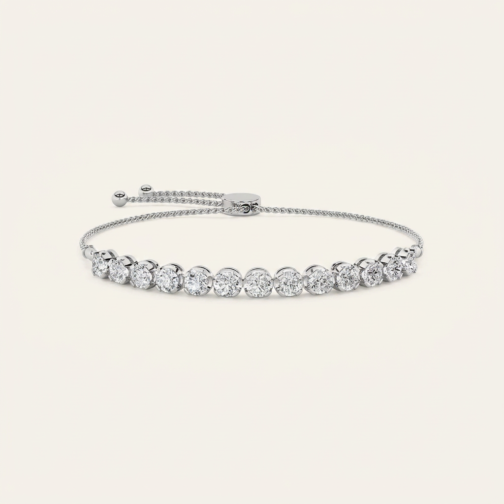 2.5CT Round Cut Lab Grown Diamond Bolo Bracelet