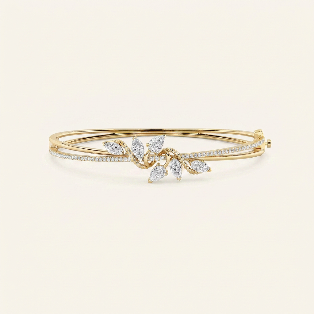 2CT Marquise Cut Lab Grown Diamond Bangle Bracelet