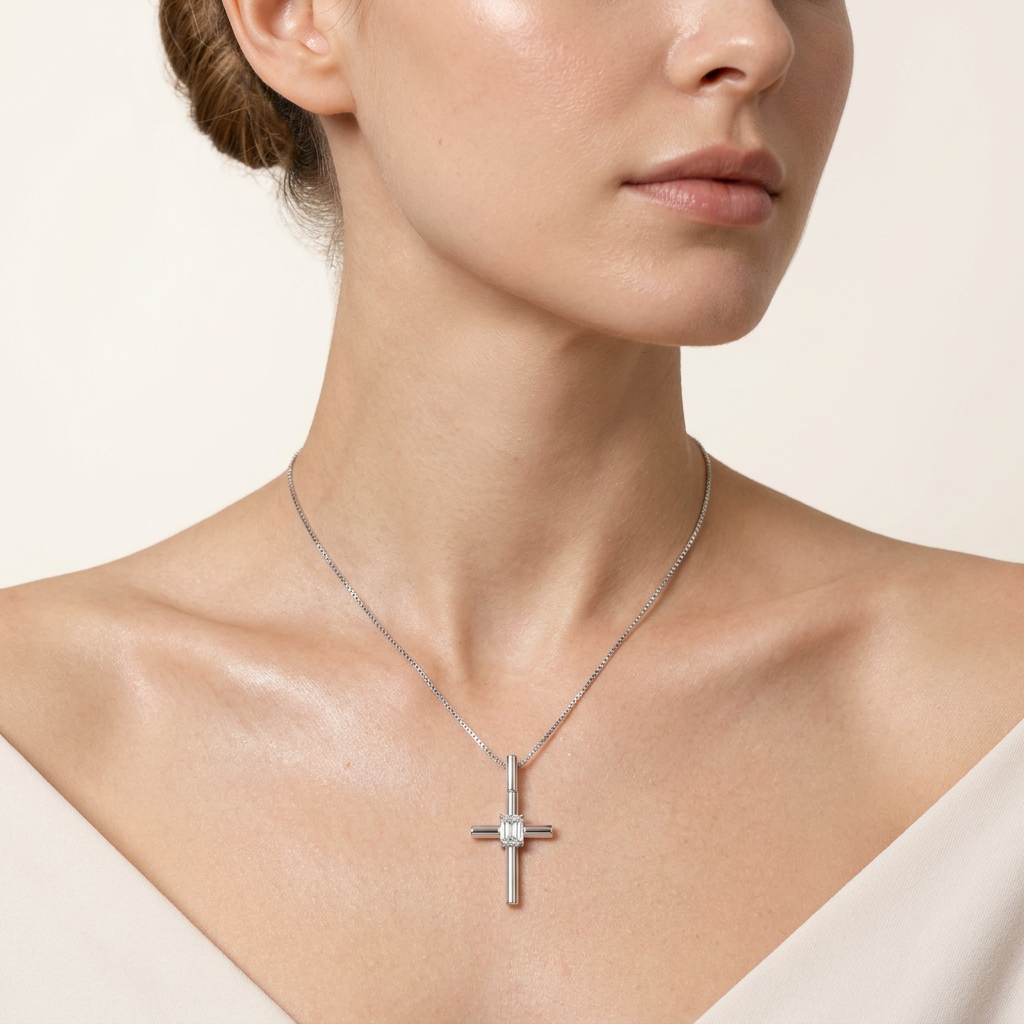 0.5CT Emerald Cut Lab Grown Diamond Pendant Necklace