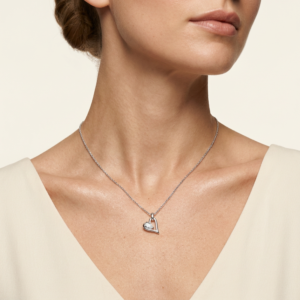 1 Ct Pear Cut Lab Grown Diamond Heart Shaped Dangle Pendant